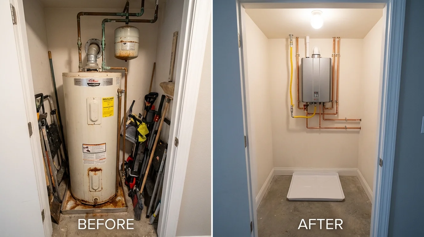 Tank water heater versus wall-mounted tankless unit comparison for Yacolt, WA homeowners