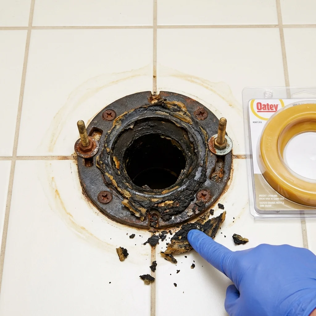Failed wax ring showing water seepage at the base of a toilet in a Yacolt, WA home