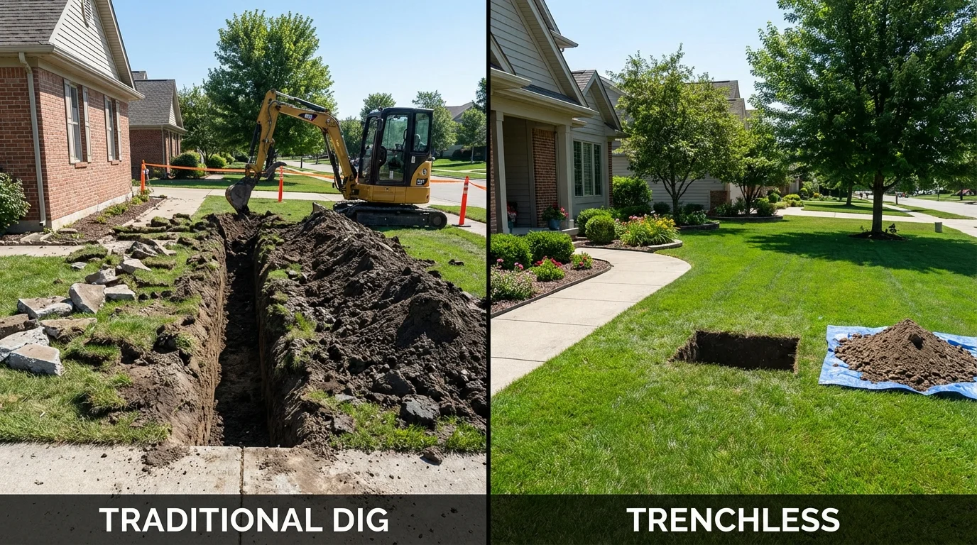 Trenchless sewer repair with minimal yard damage versus traditional excavation in Yacolt, WA